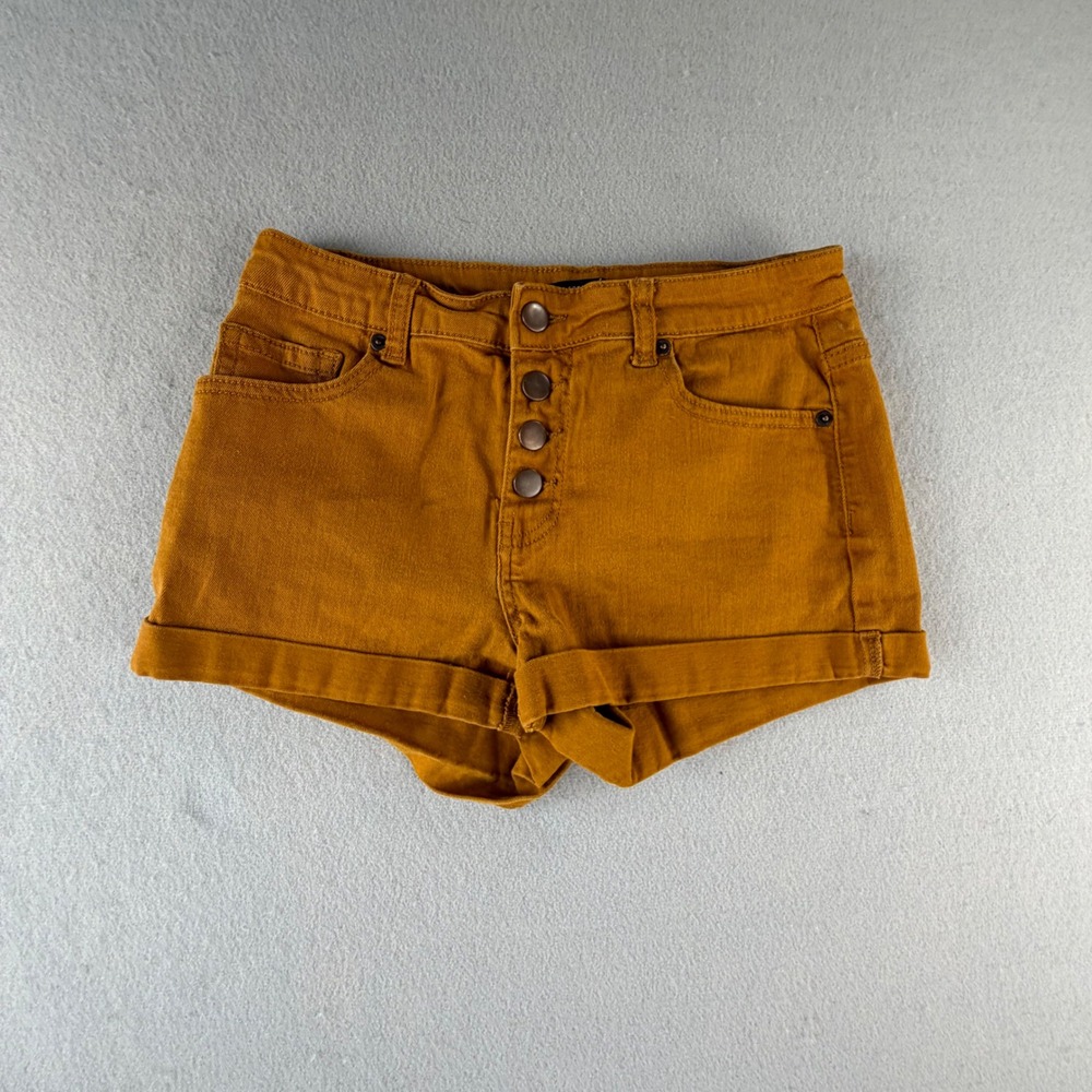 Forever 21 Mustard Yellow High Rise Button Fly Denim Shorts Women Size 27 Indie
